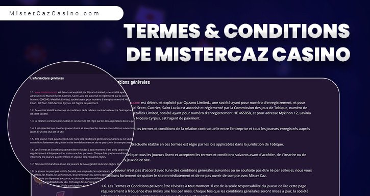 termes et conditions de mistercaz casino